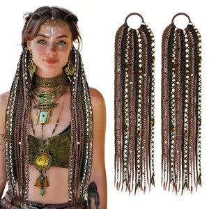 Boho Braided Ponytail Extension with Hair Tie, 24" Long Viking Dreadlock Beads Ponytail Hand-braided Braids Hair Extensions Lightweight Natural Synthetic Hairpiece for Festival Cosplay Blonde