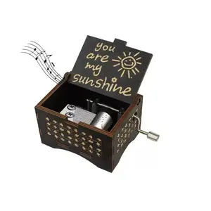 Hand-cranked Music Box You Are My Sunshine/Can't Help Falling in Love Wood Antique Engraved Musical Case for Loved Ones Gifts for Lover Boyfriend Girlfriend Husband Wife(6.4*5.2*4.2cm)