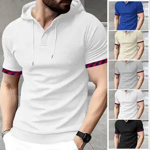 Short-sleeved Men's T-shirt, Sports and Leisure Fashion Solid Color Hooded Polo Shirt for Men