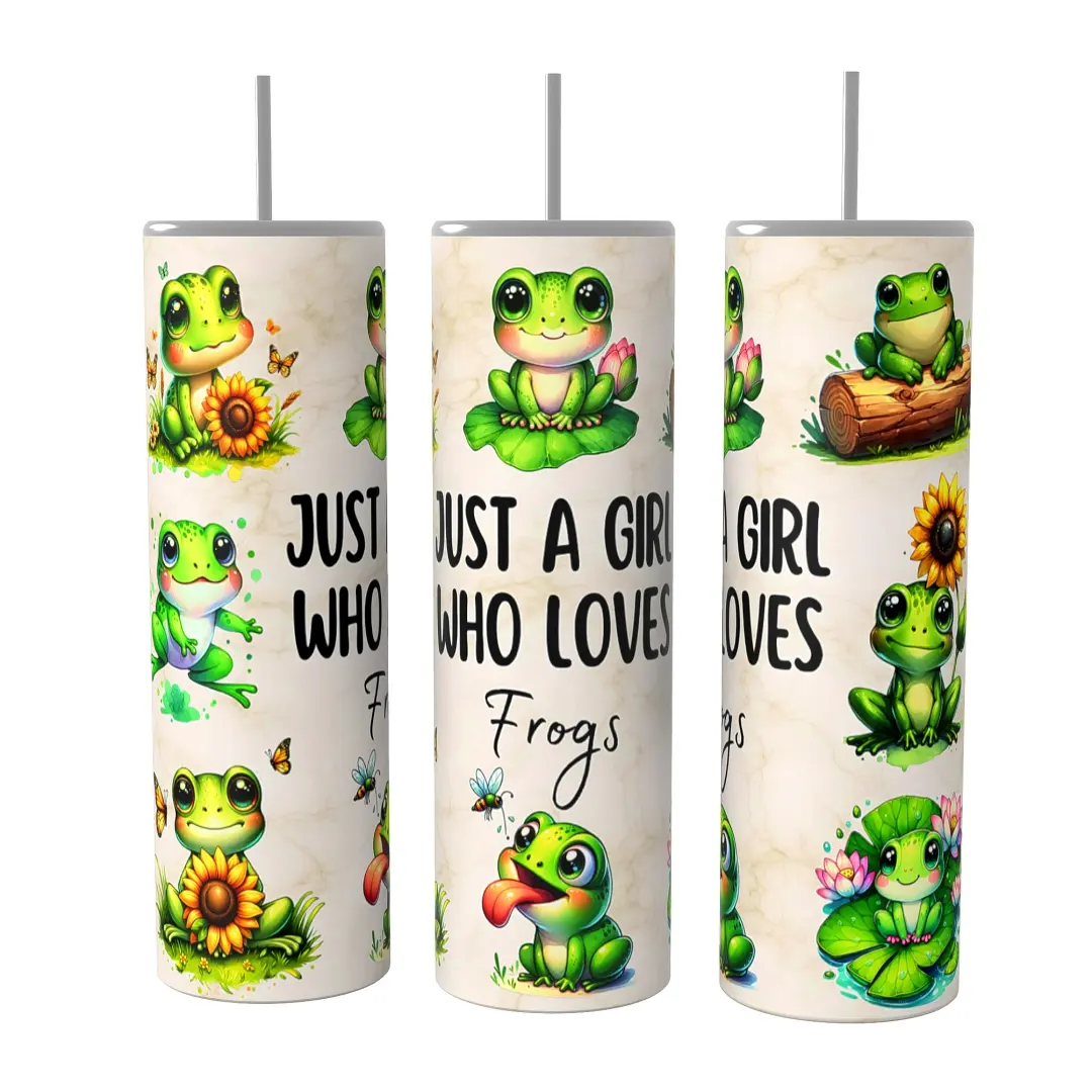 Just A Girl Who Loves Frogs 20oz skinny Tumbler Drinkware Insulated Lid Coffee Portable