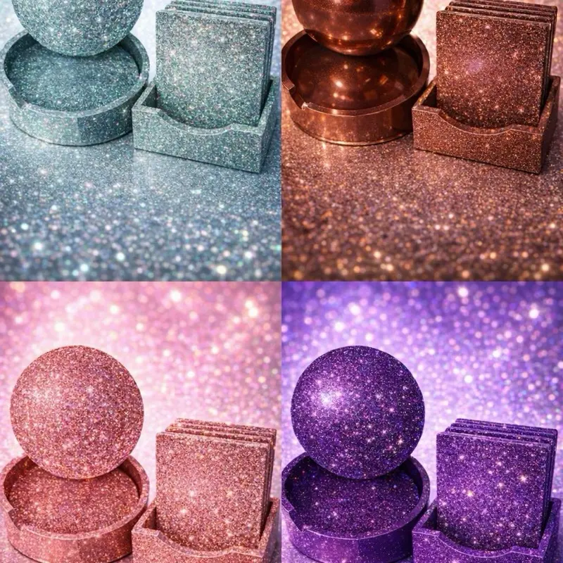 Cannon Creations Custom Glitter Resin Coasters for Your House Any Color Any Shape comes with its own holder   Order Yours Today