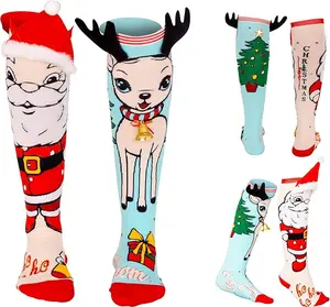 SOXXX Culture] Christmas Knee-High Socks for Women & Girls – 3D Santa & Reindeer Novelty Holiday Socks – Funny Festive Xmas Stocking Stuffer – 17" Tall – Fits AU 6–10 (EU 38–44)