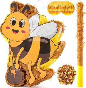 Zrunbo Bee Piñata Set for Kids Birthday Party – Includes Blindfold, Stick & Confetti, Fun Bee Theme Party Game (15.7×12.5×3.5in)