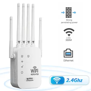 Universal WiFi Signal Extender Repeater, US Standard Specification, Dual Ethernet Ports, 300Mbps 1000 Sq.ft Compatible with All 2.4GHz Smart Devices
