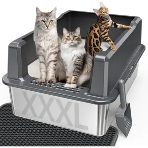 XXL Stainless Steel  Litter Box with Lid, 26" L x 18" W x 12" H Metal Litter Box with Hight Sides for Big Cats & Multiple Cats, Never Absorbs Odors, Anti- Leakage, Easy Cleaning