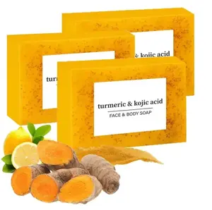 3-6PCS Refreshing Hydrating Soap for for Soothing Skin, Lemon Turmeric KojicAcid Soap, Turmeric & Kojic Acid Brightening Soap,Moisturizing Soap for Body Wash & Face Wash, Flawless Organic face Soap,BodyCare Product for Women & Men