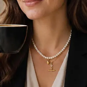 The Devil Wears Prade 2 Layered Pearl Necklace for Women with Heart Pendant Cream White Pearl Jewelry Set Elegant and Stylish Accessory