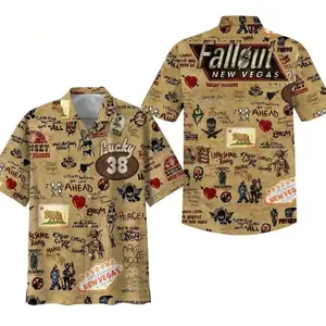 Fallout New Vegas Hawaiian Shirt, Fallout Nuka Cola Style Tropical Short Sleeve Shirt, Summer Aloha Button Down Shirt, Gift for Him or Her