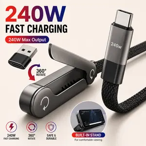 240W Fast Charging Mobile Phone Cable - USB to Lightning 2-in-1 Foldable Stand Cable with Plug, USB Adapter for Smartphone, Cellphone