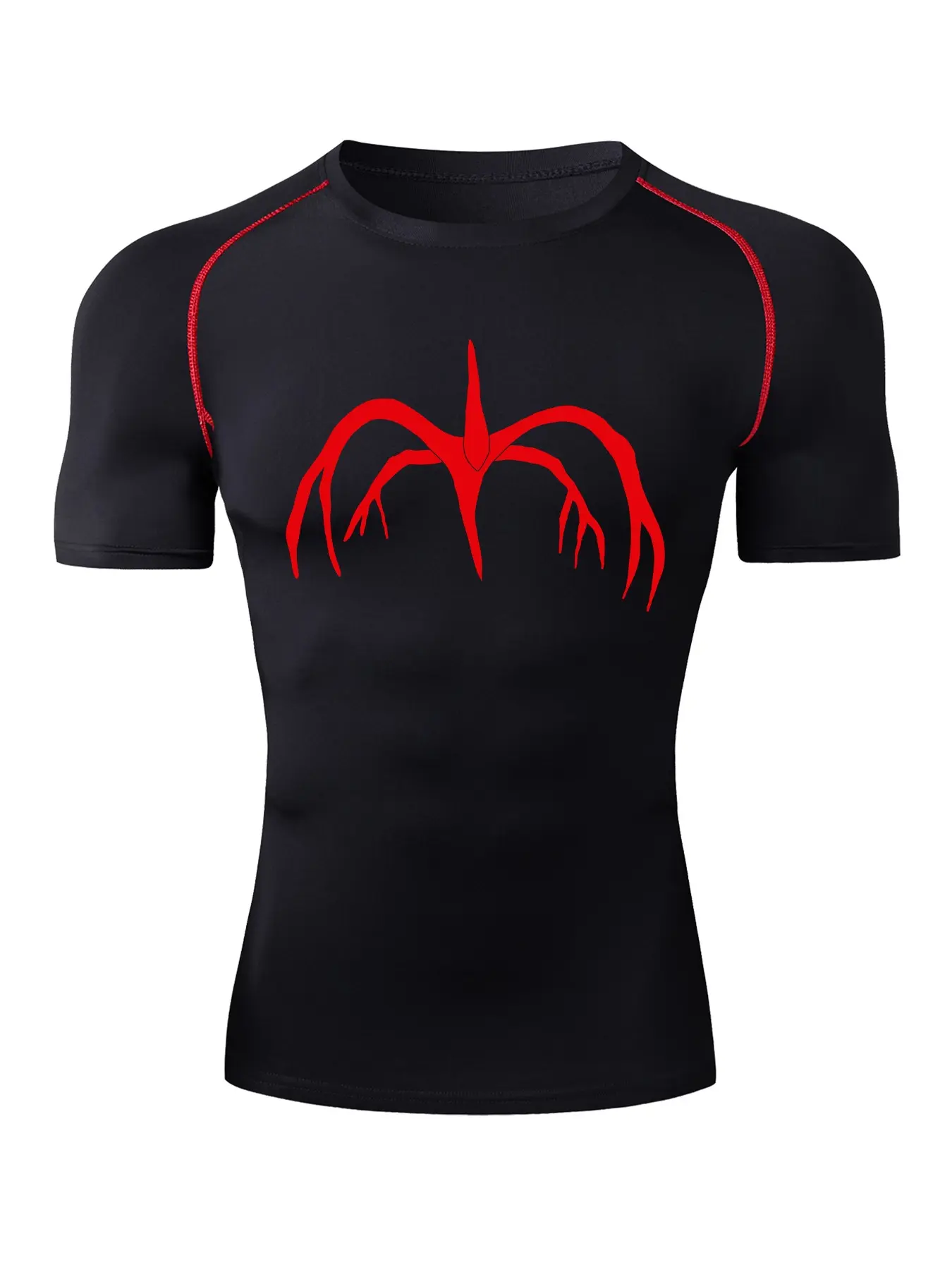 Demon Print Short Sleeve Compression Shirt for Men, Gym Workout Running Sporty Tees, Summer Quick-Dry Breathable T-Shirt, Tight Fit Round Neck Undershirt Baselayers