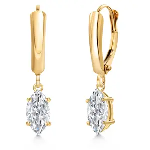 14K Yellow Gold White Moissanite Dangle Earrings for Women | 1.00 Cttw | Gemstone Birthstone | Marquise 8X4MM