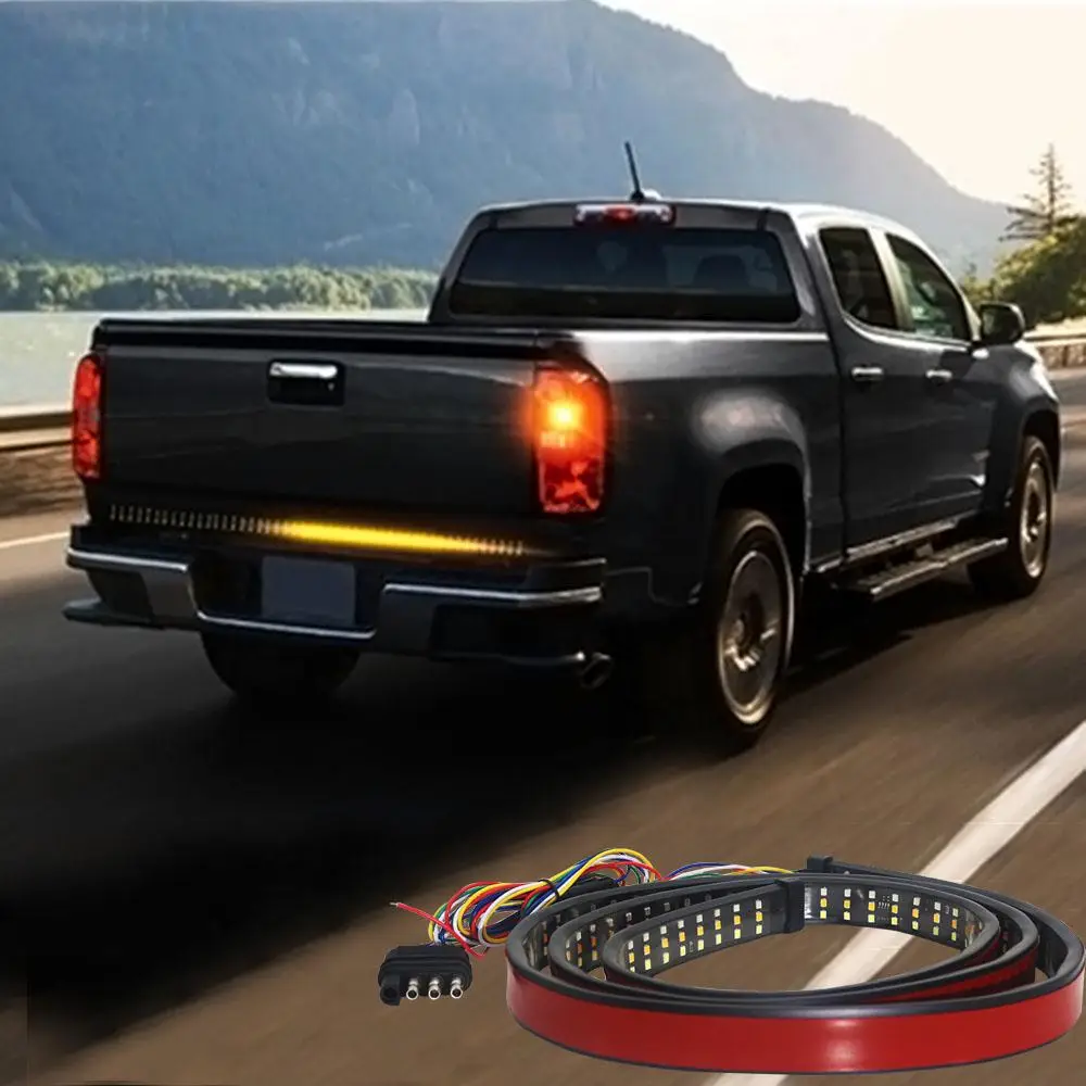 1.5m Truck Tailgate LED Light Strip, 3 Color High Brightness Turn Signal Light, Car Rear Brake Light For Pickup Truck