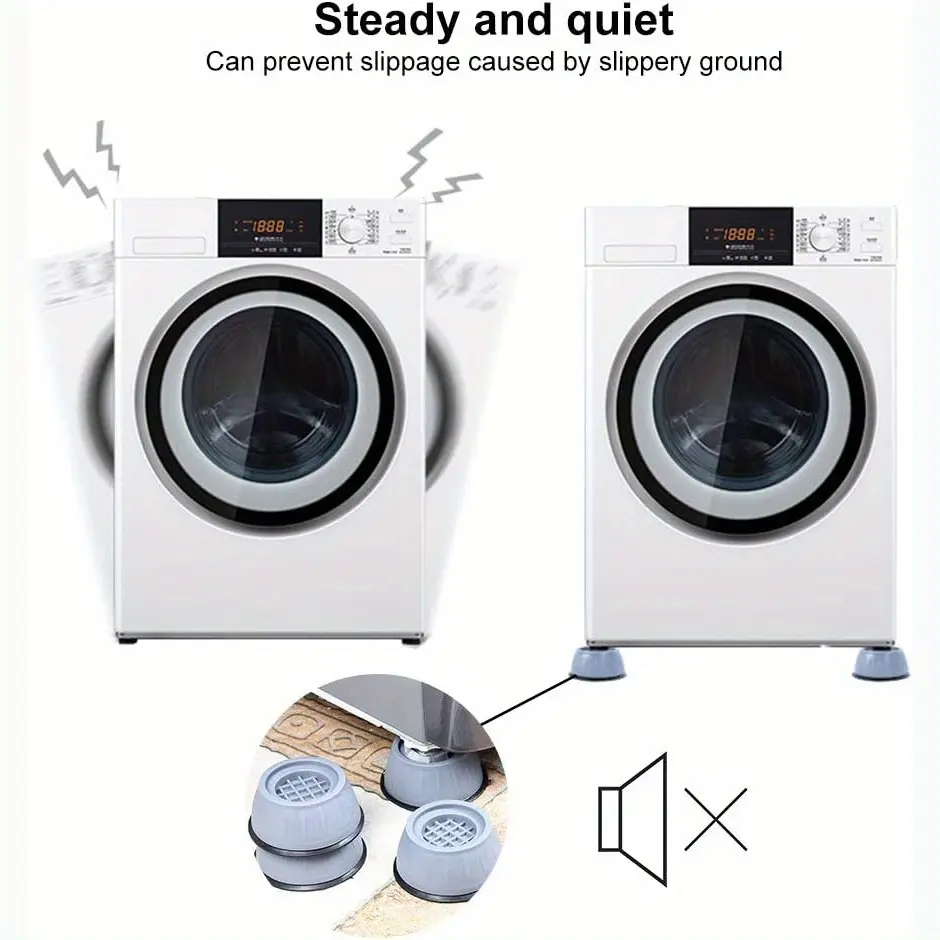 silent mode not vibrating Anti Vibration Pads Set of 4 - Washing Machine stand - Washer antivibration  Pad - Dryer Appliance Shock Absorber - Vibrasion Stabilizer Feet - Washpuck  Foot Viberation Walk Silent Leveling Vibrate Leg main image 0