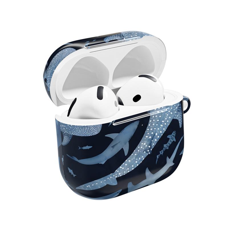 Blue Whale Shark & Hammerhead Shark Ocean Marine Life Pattern Aesthetic AirPods Case Cover for Apple AirPods Pro1,2,3 , AirPods 1, 2, 3, 4