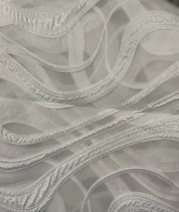 White Luxury Embroidered Organza-Brocade Fabric