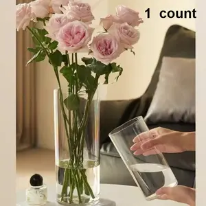 Light luxury vase, ins style cylindrical vase, transparent vase, living room decorative vase, household hydroponic plant cup，1  count