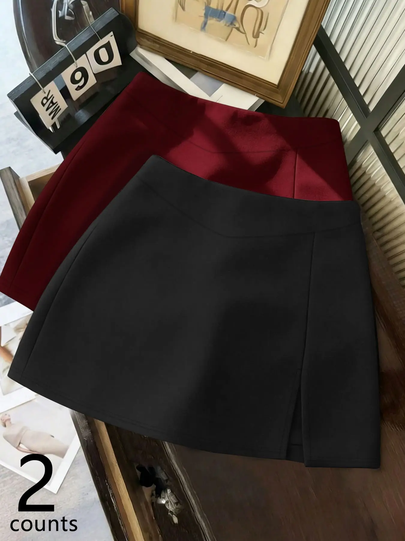 Women's 2-Piece Split Slim-Fit Skirts with Lining Shorts, Casual Bottoms, Perfect for Daily & Date Outfits in Spring & Autumn