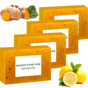 Lemon Turmeric Kojic Soap,Natural Handmade Soap,Turmeric Soaps Bar for Face and Body, Smooth Skin Tumeric Soapes,Deep Cleansing Soaps for Men & Women