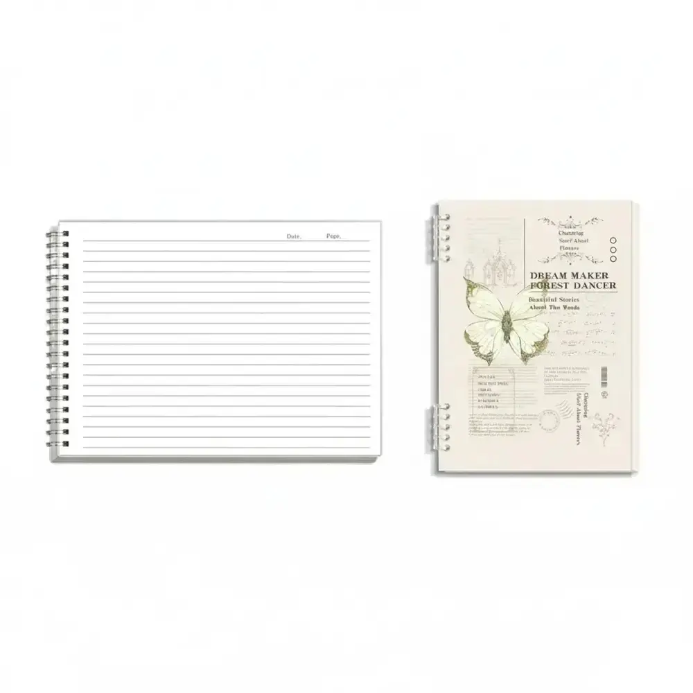 Thick Spiral Lined Pages Notebook & Butterfly Theme Notebook Bundle, 19-Lined Per Sheet, Detachable Journal Notebook, Ideal for Study and Office Use