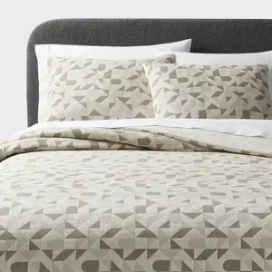 Full/Queen Mod Geo Matelasse Duvet Cover and Sham Set Dark Olive Green - Threshold