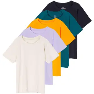 Real Essentials 5 Pack Girls' Short Sleeve UPF Sun Protective Rashguard Swim Shirt Active Athletic (Ages 4-16)