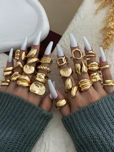 Metal Exaggerated Matte Asymmetrical Water Drop Star Stacking Ring Set, 24 Pieces, Unique Design, Perfect for Fashion Accessories, Stackable Ring