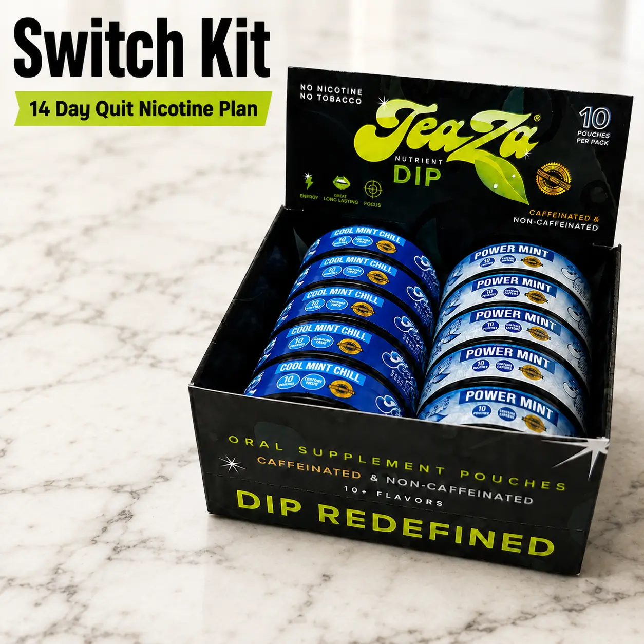 Teaza Switch Kit - 14 Day Quit Nicotine Plan - Oral Fixation Support - Caffeine & Caffeine-Free - Natural Nootropics - Increased Mental Focus - Aids in Your Journey to Quit Nicotine, Vaping and Chewing
