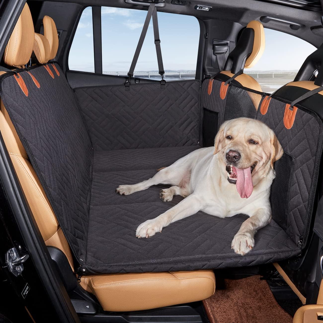 Back Seat Extender with With double-sided cushioning,Dog Seat Cover for Back Seat,Hard Bottom Car Seat Cover for Dogs,Dog Hammock for Car,Back Seat Pet Cover for Dogs(Black,for Car/SUV/Small Truck)