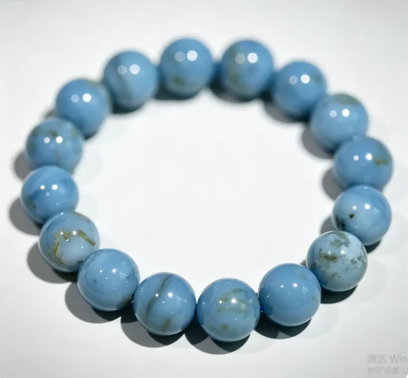 【YJJ Jewelry-Owyhee blue opal】Natural Owyhee Blue Opal Round Shape Smooth Cut Beads Stretchable Bracelet For Men & Women. Unisex Bracelet For Healing, Meditation, Prosperity, Gift