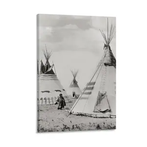 Vintage Old Photos Black And White Native American Tent Wall Art Indian Settlements Pictures Decor Poster