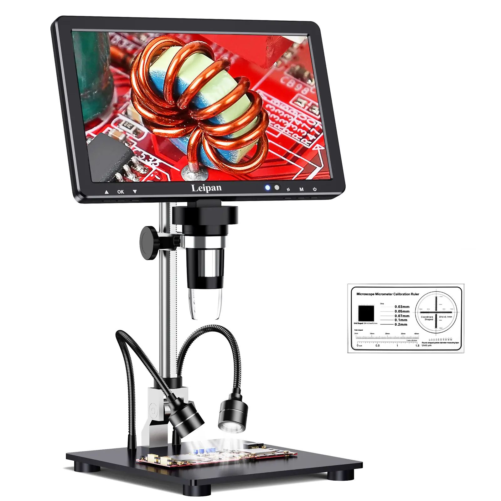 Aikokkl USB-Powered 10.1" LCD Digital Microscope with 2000X Magnification, 10 Lights, USB Port, for Coin Inspection, PCB Repair (Christmas, Thanksgiving, Valentine's Day Gift for Teens)