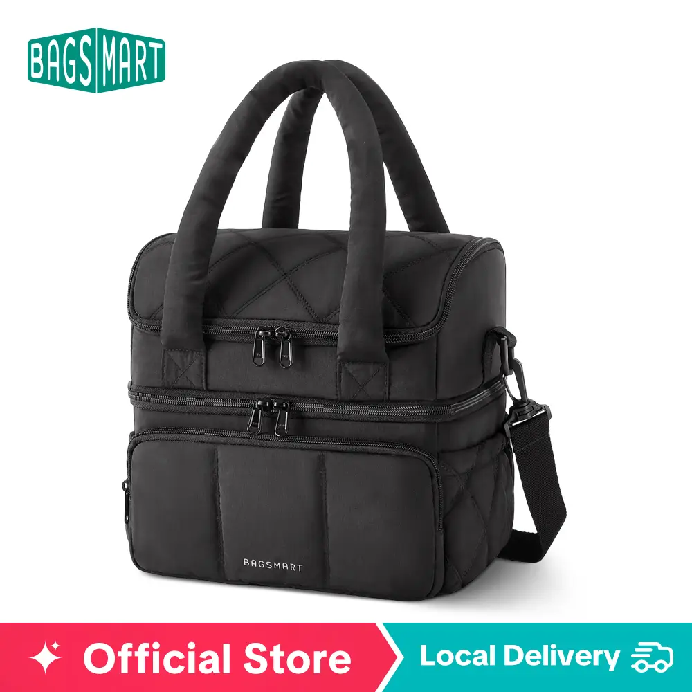BAGSMART 11.8L Lunch Bag - Double Deck Insulated, Quilted Puffer Tote. Leakproof, Durable & Reusable. Perfect for Work, Picnic, Travel & Meal Prep Tik