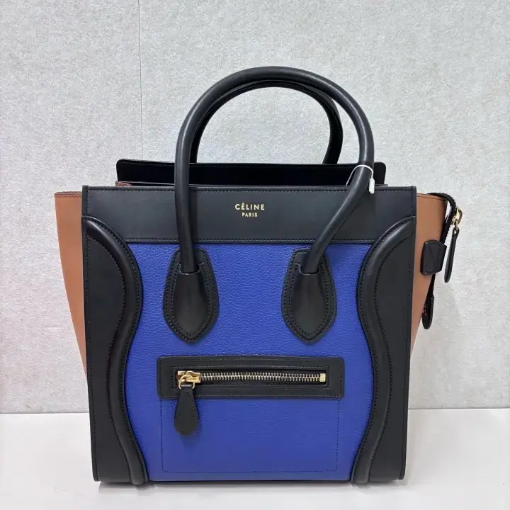 Pre-owned Celine Leather Shoulder Bags Micro Tricolor Luggage Tote Blue Black Brow 22391290