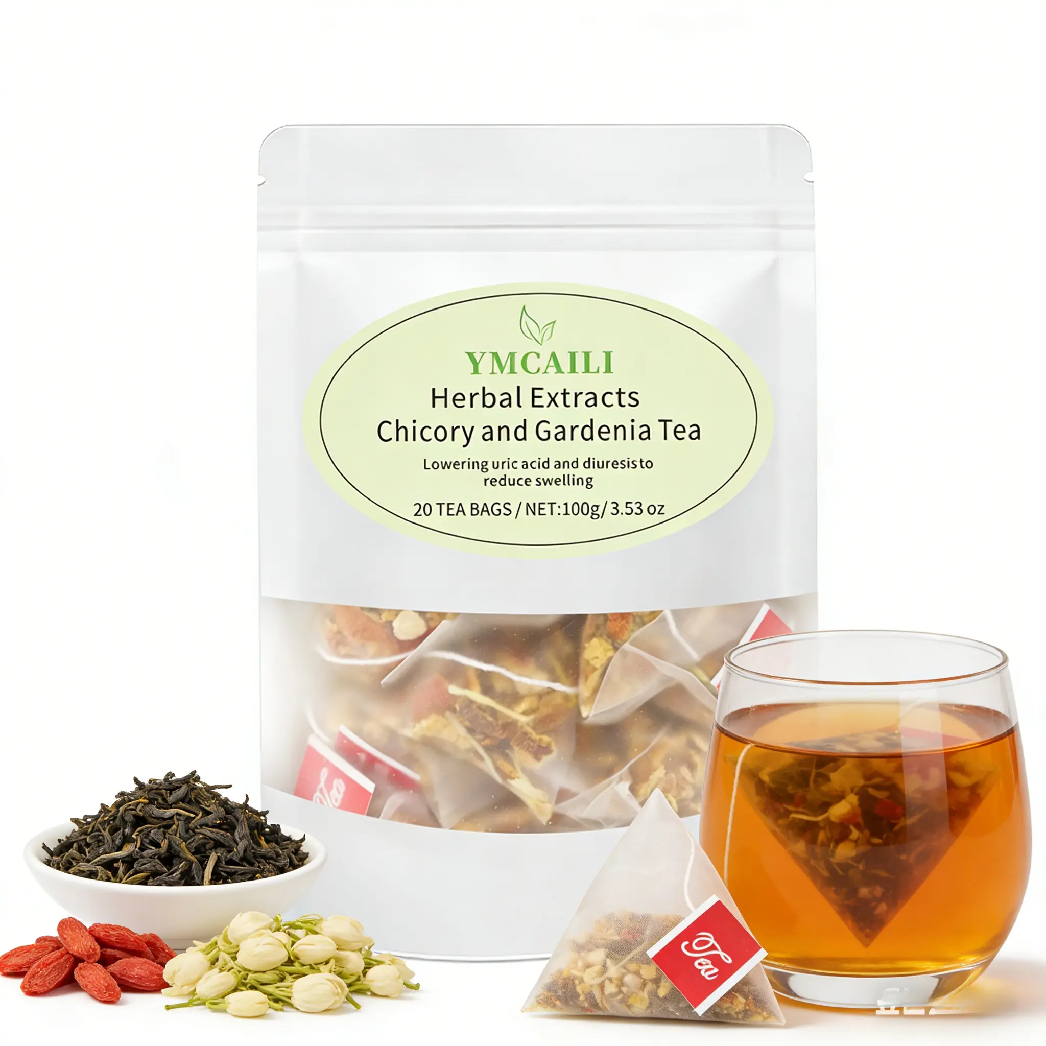 Natural Chicory Gardenia Cooling Wellness Tea Bags, Caffeine-Free Herbal Drink for Adults – Internal Heat Relief, Uric Acid Balance, Gentle Detox