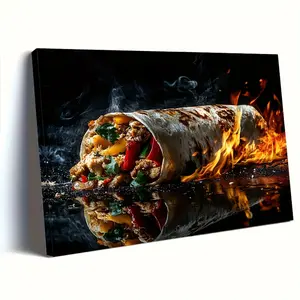 A Wooden Frame Canvas Art, Displaying a Stunningly Realistic Food Shawarma Roll Advertisement. This Humorous, Inspirational and Artistic Wall Art Print is an Excellent Home Decoration and Ideal Gift for Valentine's Day or Easter, Suitable for Anyone