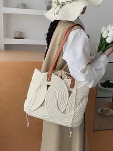 1pc Ladies' vacation style tote bag, gentle and casual style with drawstring drawstring, suitable for beach travel, daily leisure travel, and vacation occasions. It is a must-have shoulder bag for ladies, Casual Handbags