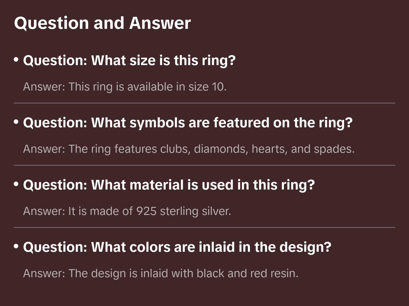 Size 10-925 Sterling Silver Card Shark Ring, Black & Red Resin, Playing Card Design, Handcrafted Symbol Jewelry