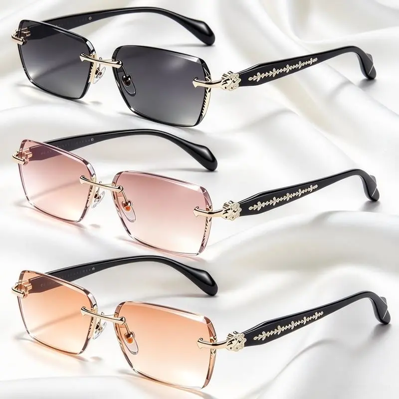 1/3 Pcs Rimless High Quality Eyewear, Frameless Glasses with Diamond-Cut Edges, Rectangular HD Color Lenses, Gold and Silver Plating Fashion Temple Metal Decor Accessories, Unisex Fashion Metal Temples Daily Use Street Style, Gifts Thoughts
