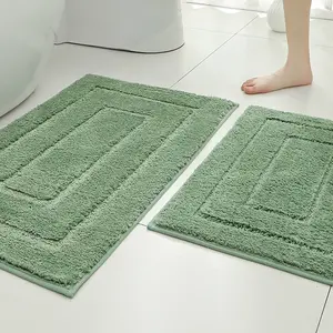 2 Piece Long Rectangle Bathroom Absorbent Mats, Ultrafine Fiber Non-Slip Toilet Mat, Small Bath Rug Set, Plain Simple Decorative Mats, Bathroom Drying Doormat