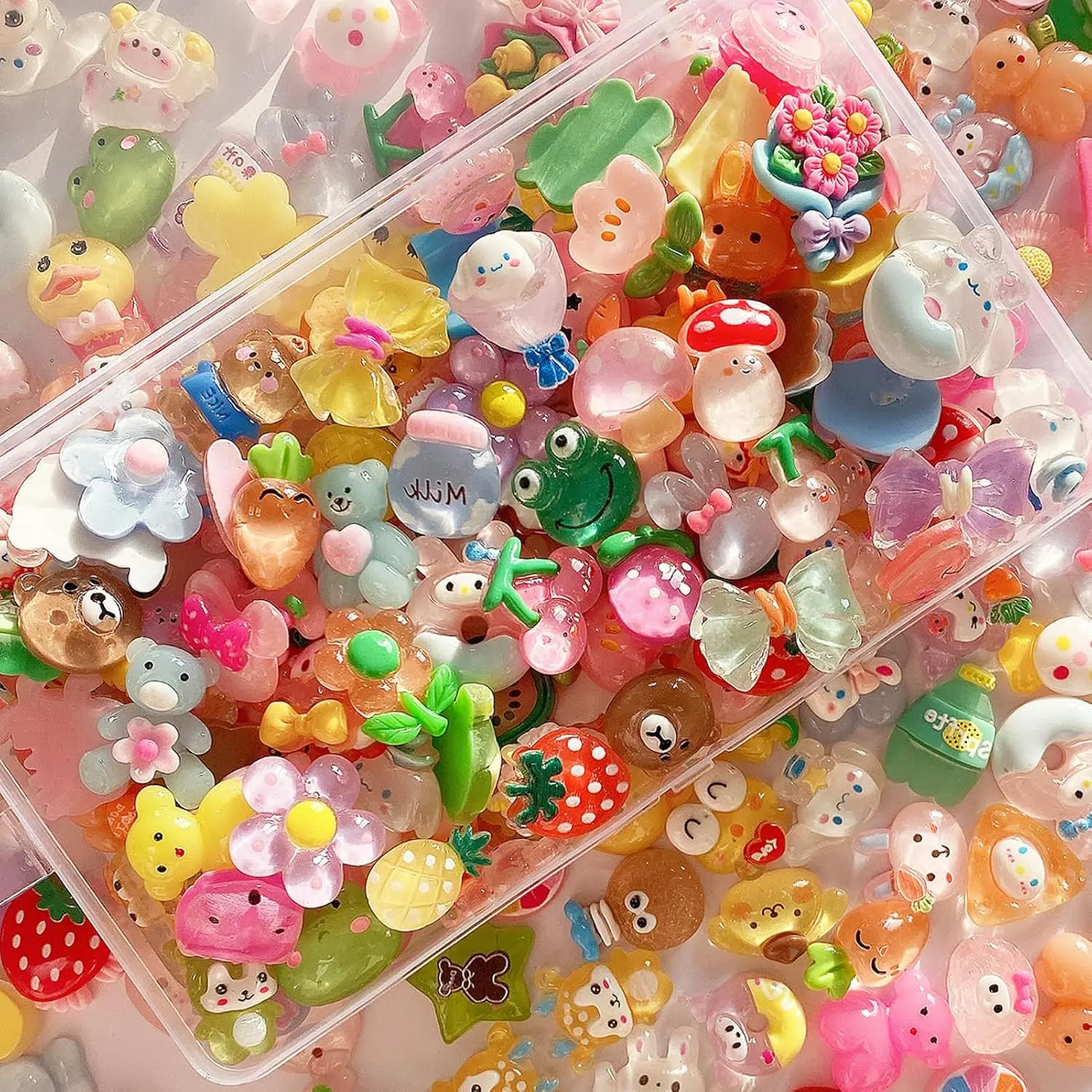 60pcs Embellishments Cute Set, Flat Back Bulk Mixed Resin Ornament Scrapbooking Set