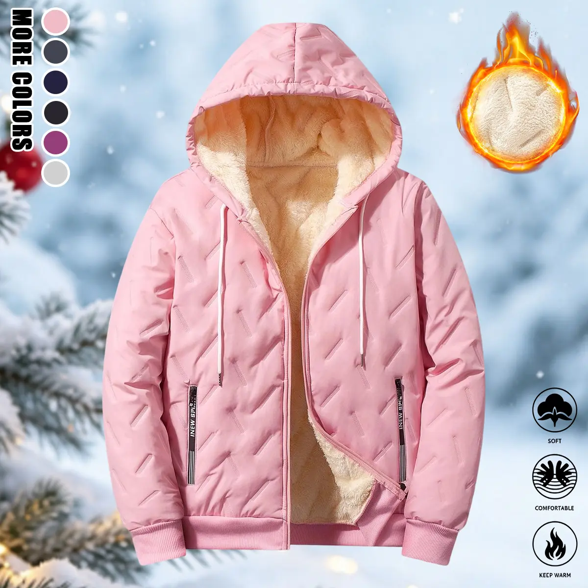2026 New Women’s Warm Fleece Hooded Sweater Jacket - Fitted Long Sleeve Coats with Thick Lining, Outdoor Casual Jackets for Women, Suitable for Autumn/Winter Activities & Travel, Christmas Gift