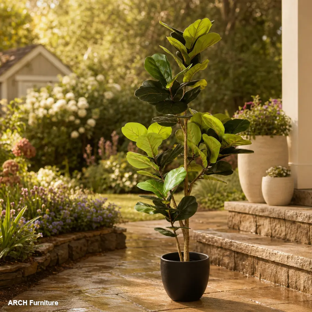 6FT (72in) Decorative Real-Touch Artificial Fiddle Leaf Fig Tree, Collapsible Faux Floor Potted Plant with Black Plastic Pot, Living Room Home Decor Supply (1pc/Set)