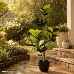 6FT (Height 72") Real-Touch Look Artificial Fiddle Leaf Fig Tree, Decorative Faux Potted Plant with Black Plastic Pot, Home Decor Items for Living Room, Home Supplies (1pc/Set),summervibes