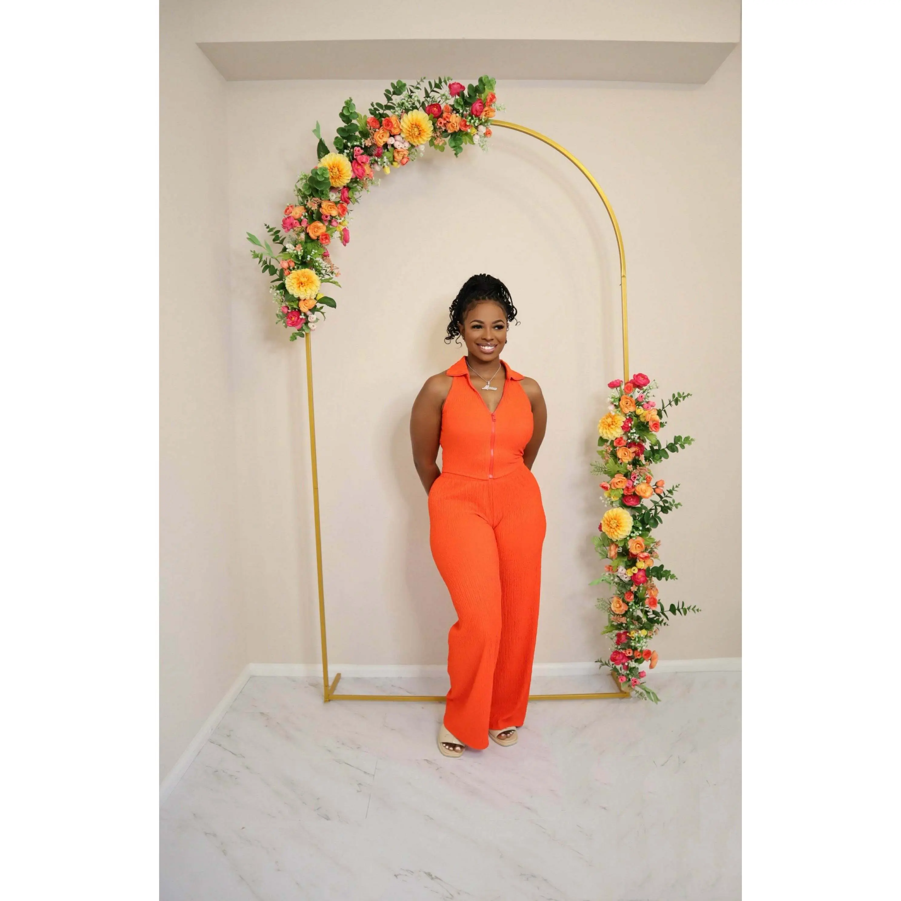 Tangerine Crinkle Zip up Set
