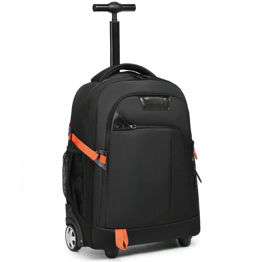 Rolling Backpack 18 inch Laptop Travel Backpack with Wheels Hidden Pull Rod Waterproof Carry On Luggage for Business Travel