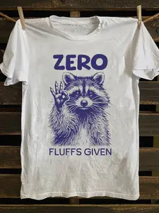 Men'S Vintage 80S Style Indie Band T-Shirt Featuring Zero & Raccoon'S 'Fluff'S Given' Design. Made from Soft 100%, This Short-Sleeve Tee Is Perfect for Music Enthusiasts. It'S Machine Washable And Ideal for Outdoor Activities Or Casual Wear. A Great