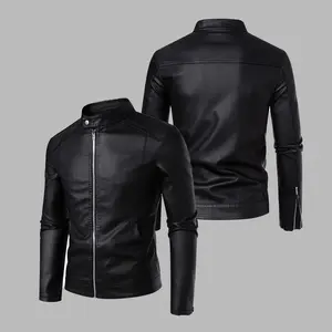 Men’s Stand Collar PU Leather Jacket – New for Autumn/Winter, Slim Fit Motorcycle Leather Coat, Trendy Versatile Windproof Outerwear Menswear Tops Casual Casual Long Sleeve Long Sleeve
