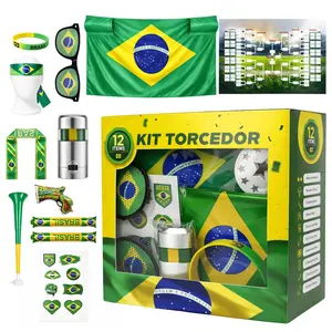 2026 Brazil Football Fan Kit, 12-in-1 Complete Set with Flag Headband, Retractable Horn, Face Paint, Cheer Sticks, Scarf and Large Flag - Patriotic Gear for Watch Parties