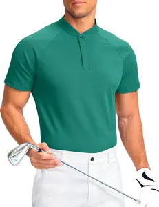 Men's Collarless Quick-Dry Golf Polo Shirt, Short Sleeve, Moisture Wicking, Casual Summer T-Shirt for Sports and Daily Wear