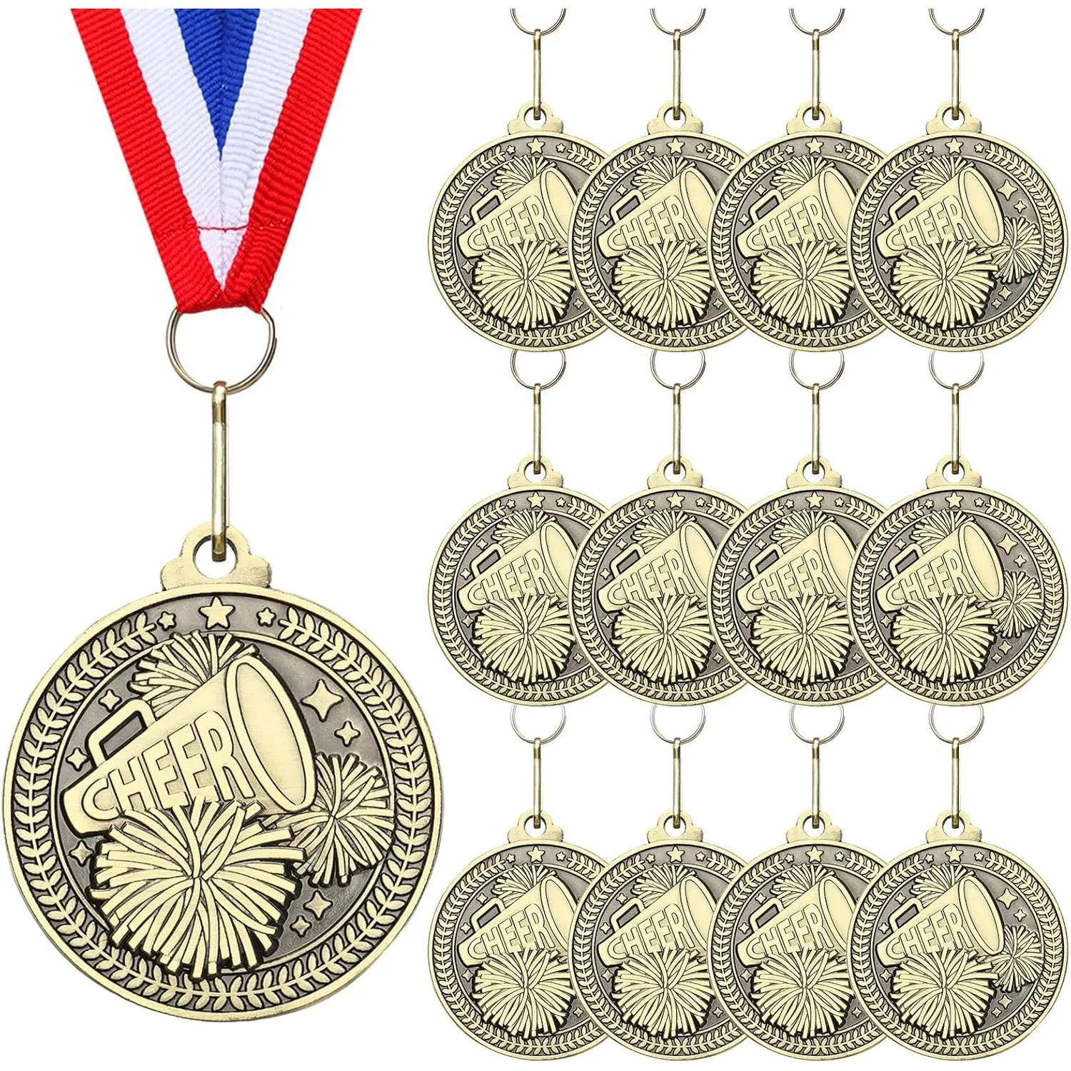 12 Pcs 2'' Gold Award Medals with Neck Ribbons Metal Champion Trophy Medal for Baseball Softball Soccer Volleyball Football Sports Games Events Party Prize Player Team Winner Gift